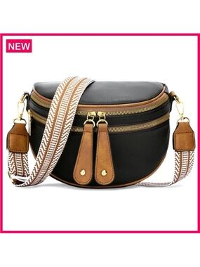 Vegan Leather Crossbody Sling Bag, Adjustable Strap, Multiple Pockets